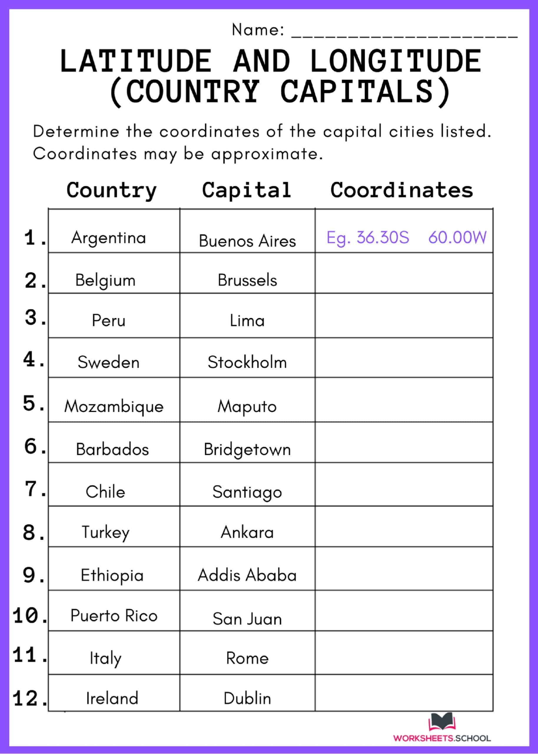 Latitude And Longitude Worksheets   Latitude And Longitude Worksheet Country Capitals Scaled 