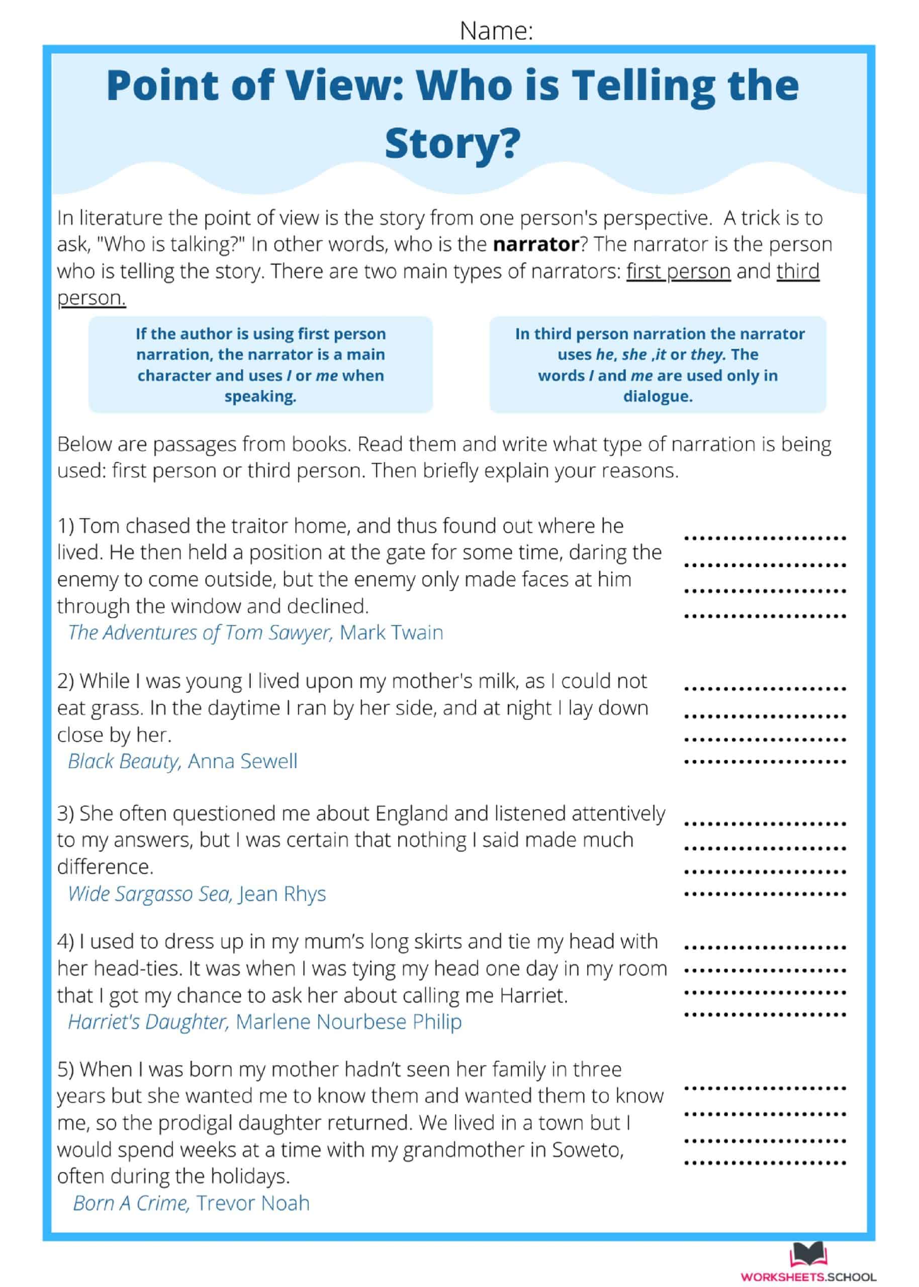 Point Of View Worksheet 4 Answers