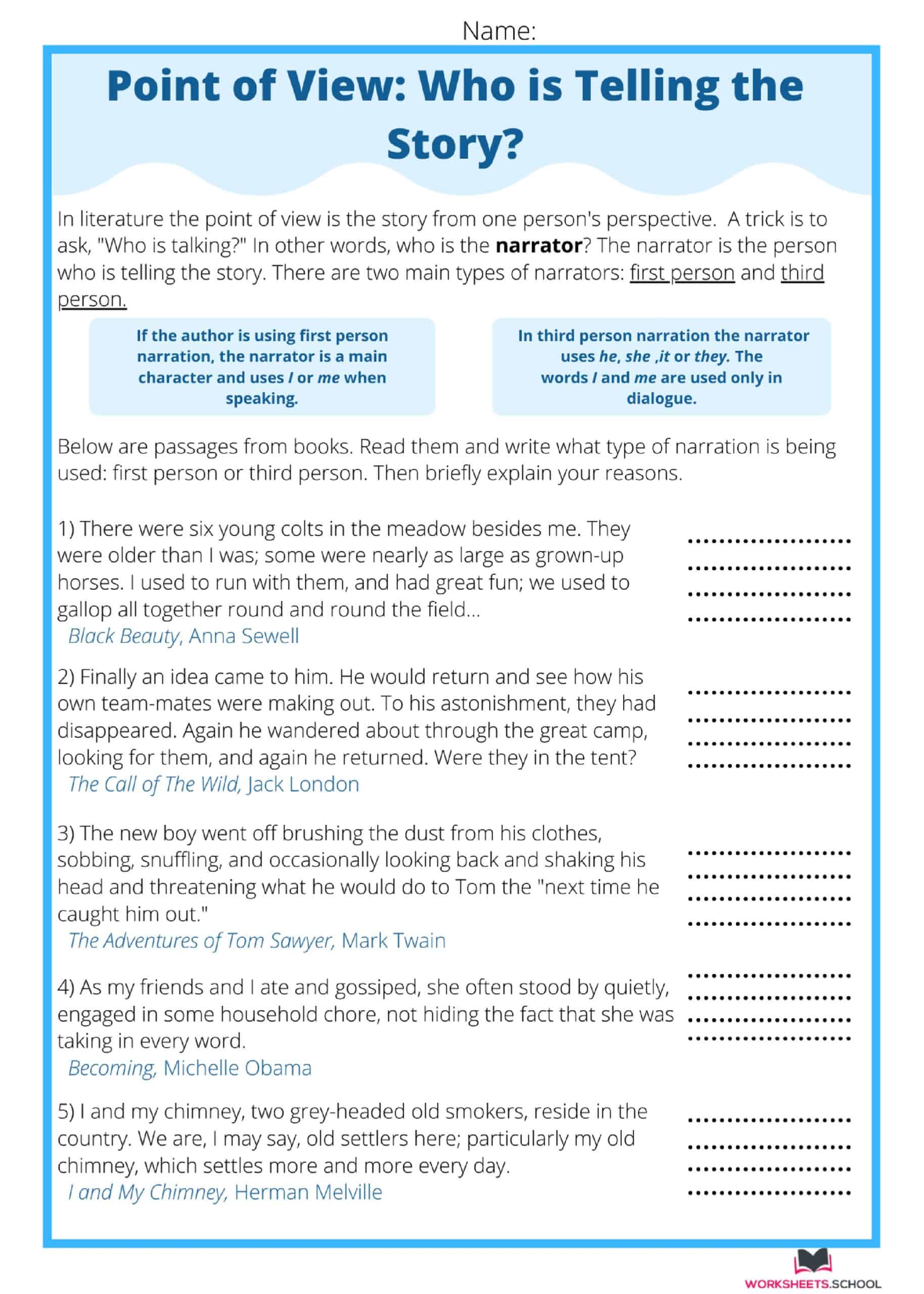 Point of View Worksheet - Who Is Telling The Story 2