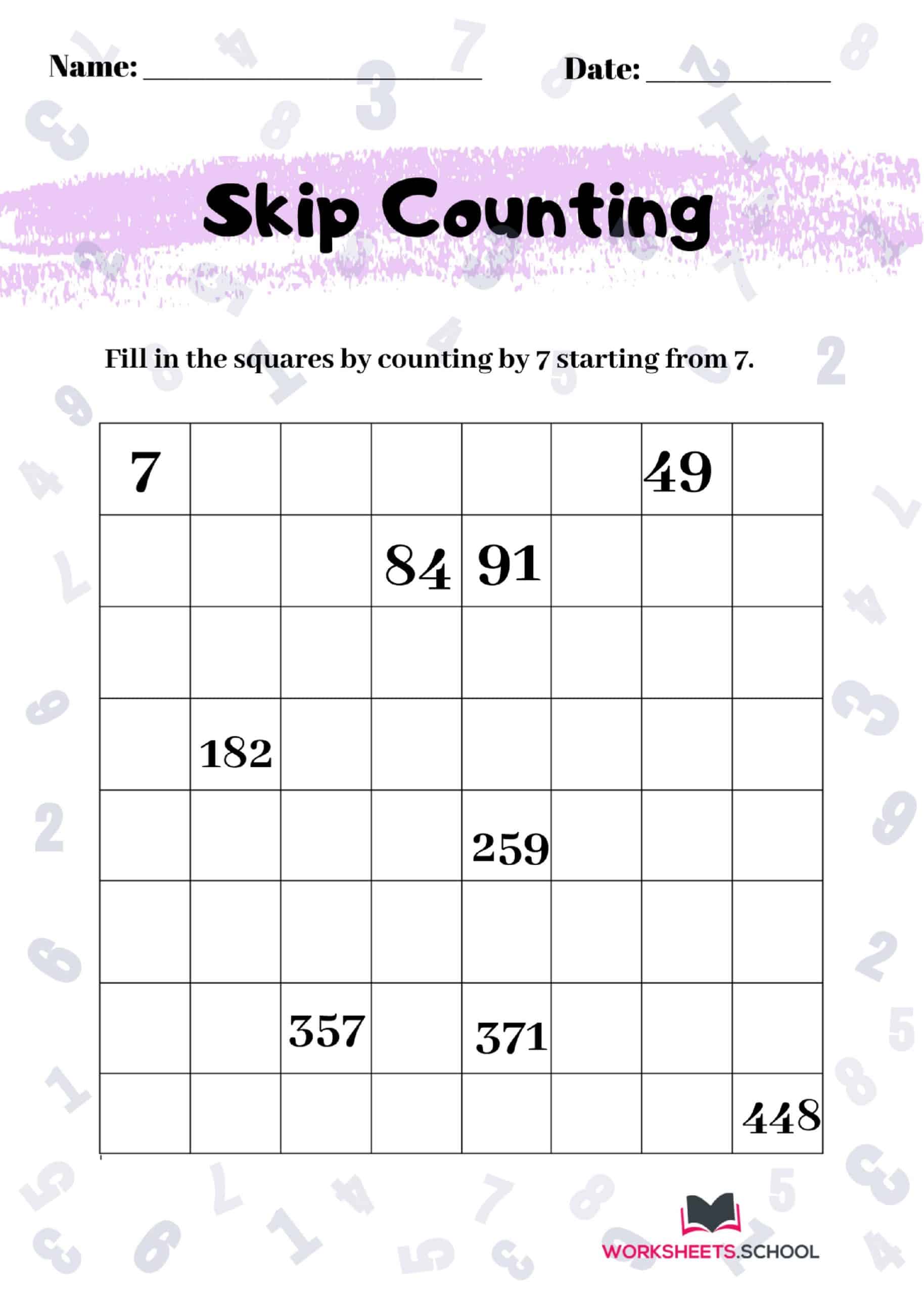 Skip Counting Worksheet by 7