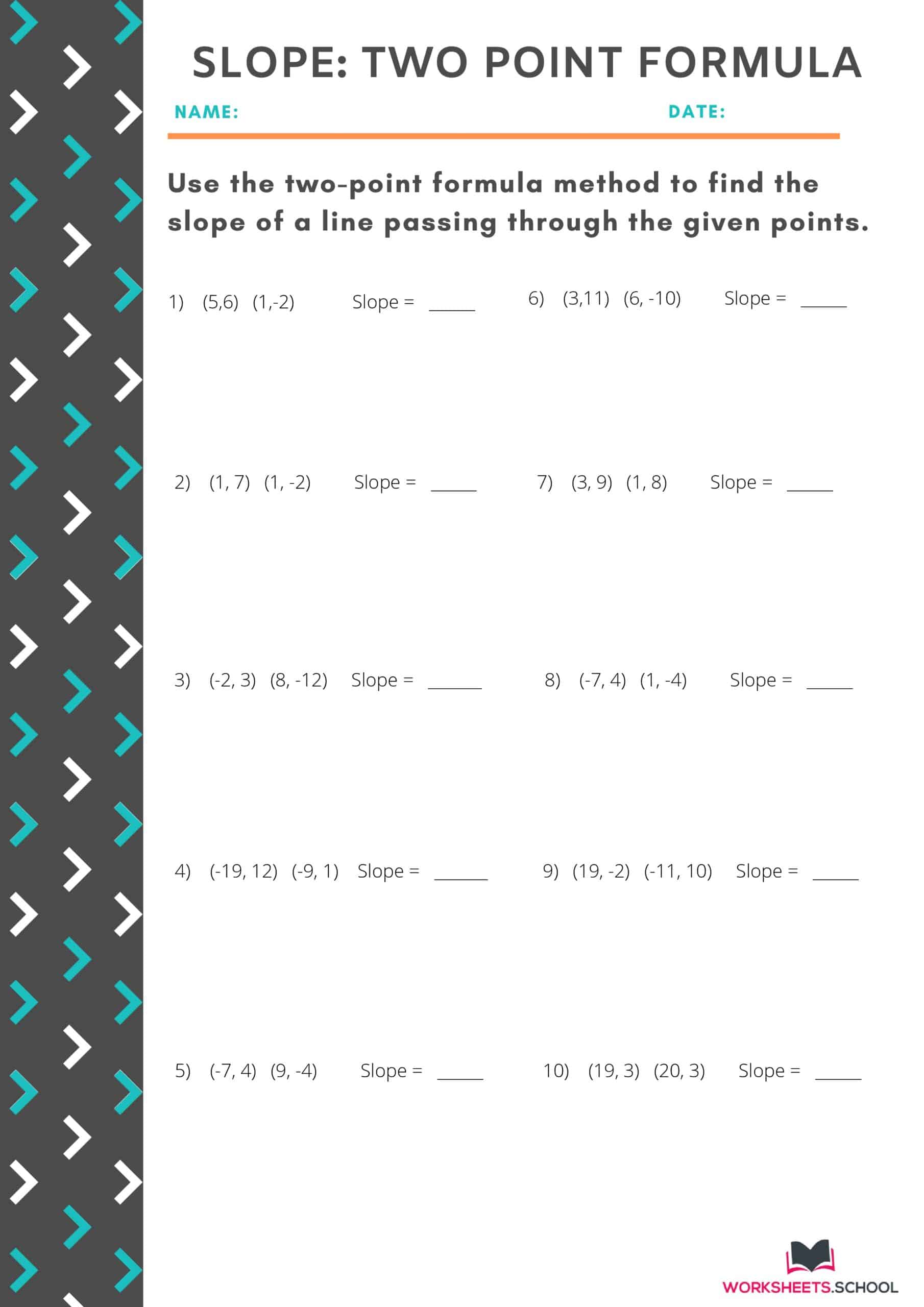 Finding Slope Using Slope Formula Worksheet